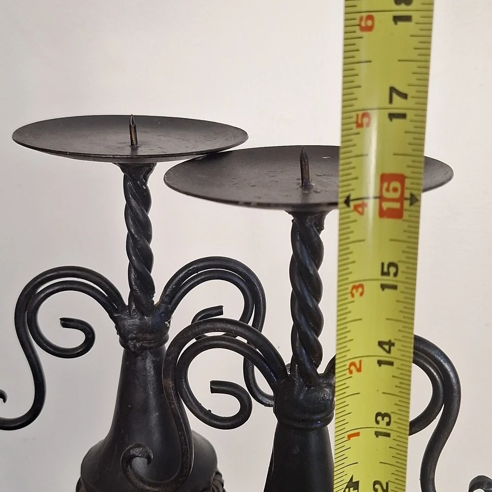 Pair Of Wrought Iron And Brown Wicker Candle Holders